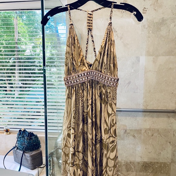 Sky Clothing Embellished Foil Print Silk Dress NWT - Picture 2 of 14